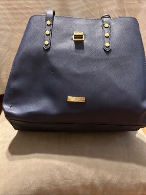 Women's Navy Shoulder Bag with Gold Accents
